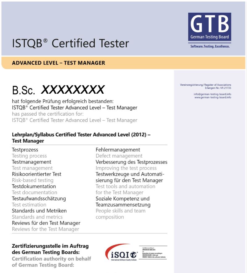 Zertifikat zum ISTQB® Certified Tester Advanced Level